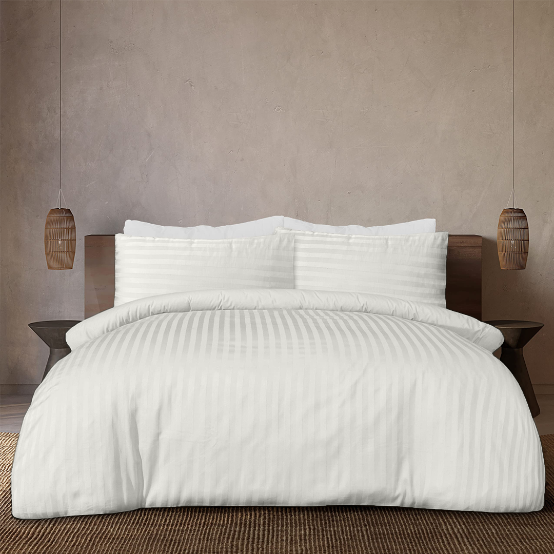 Ivory Stripe Duvet Cover Set Comfy Sateen