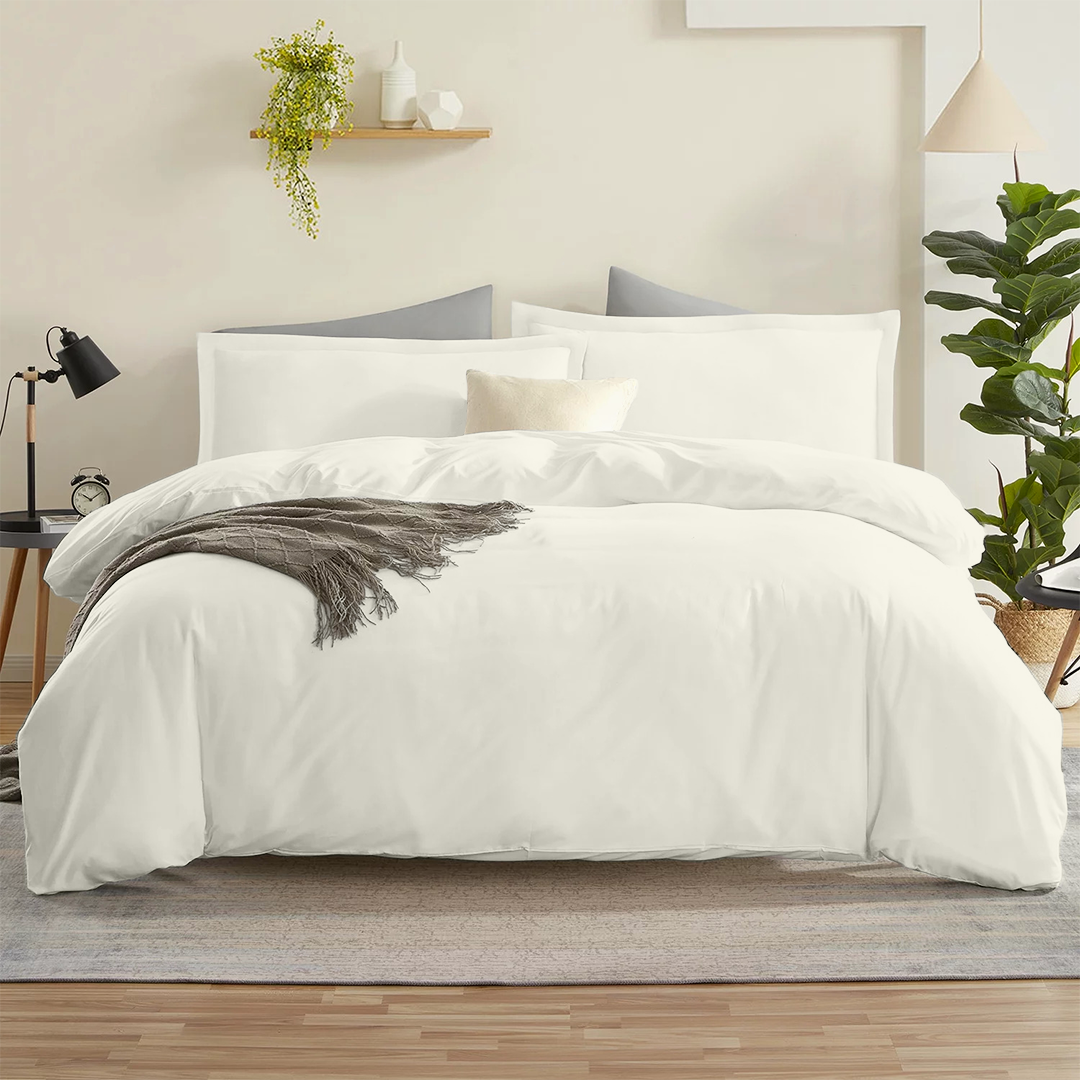 Ivory Duvet Cover Set Comfy Solid Sateen