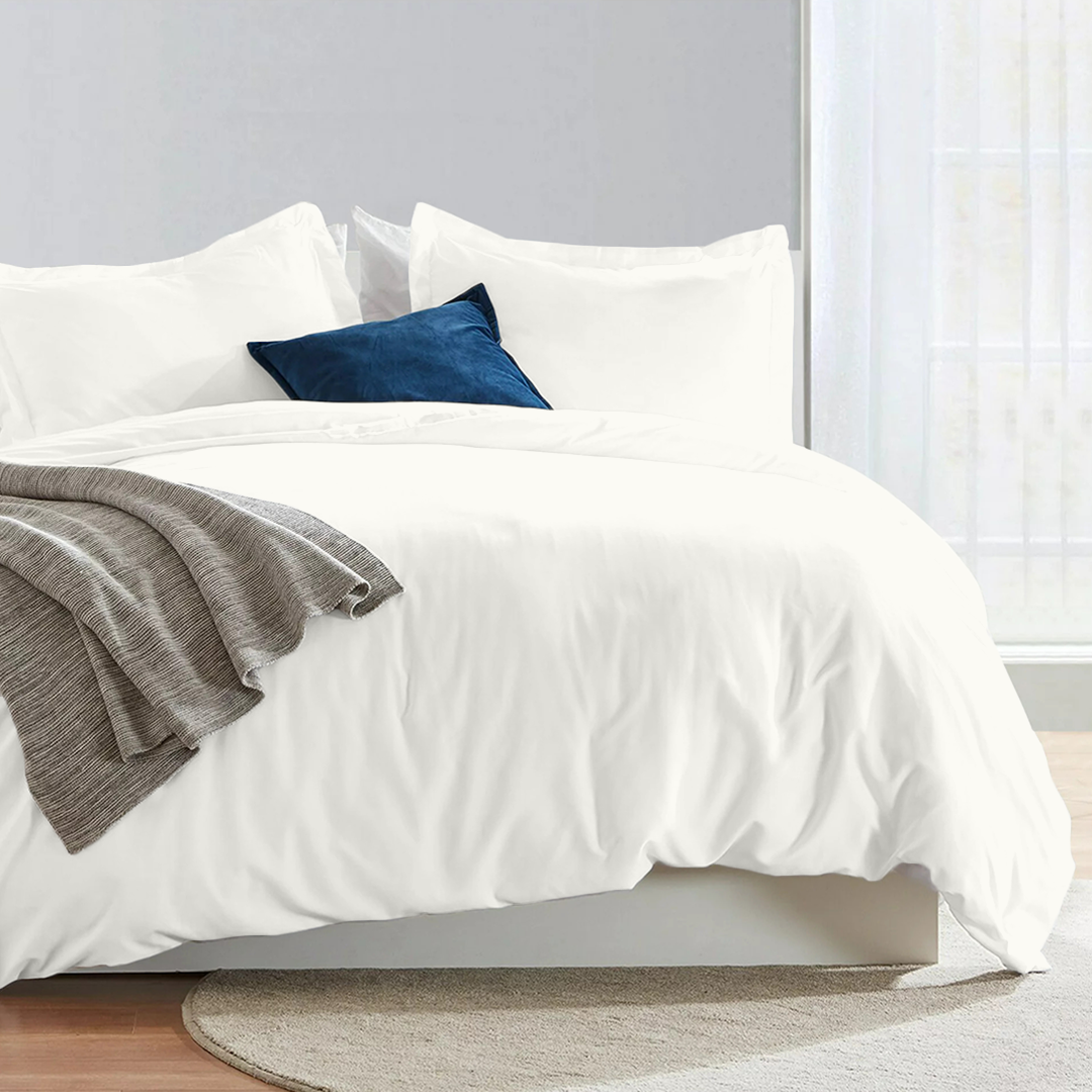 Ivory Duvet Cover Set Comfy Solid Sateen