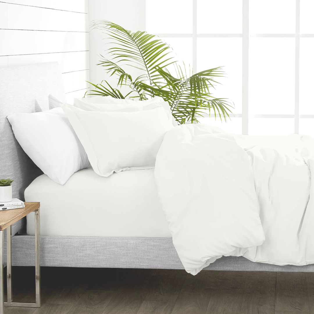 Ivory Duvet Cover Set with Fitted Sheet Comfy