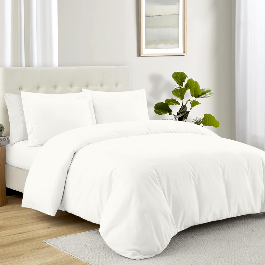 Ivory Duvet Cover Set with Fitted Sheet Comfy