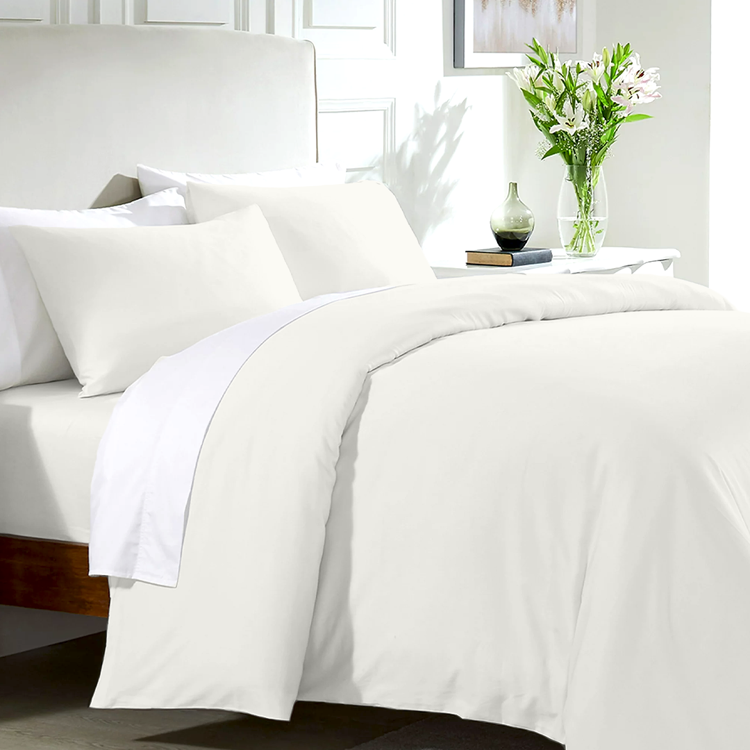 Ivory Duvet Cover Set with Fitted Sheet Comfy