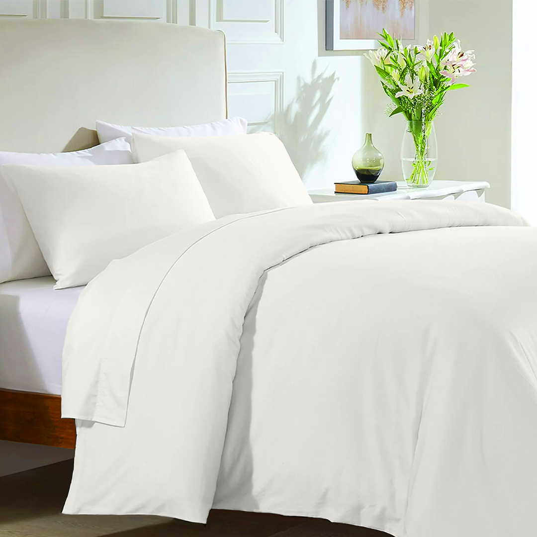 Ivory Duvet Set with Flat Sheet Bliss Solid Sateen