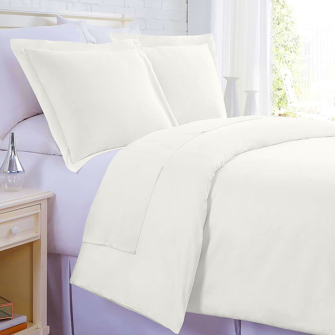 Ivory Duvet Set with Flat Sheet Bliss Solid Sateen