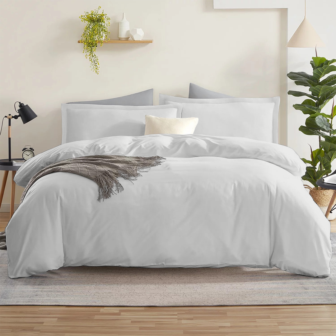 Light Grey Duvet Cover Set Comfy Solid Sateen