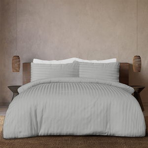 Light Grey Stripe Duvet Cover Set Sateen Comfy