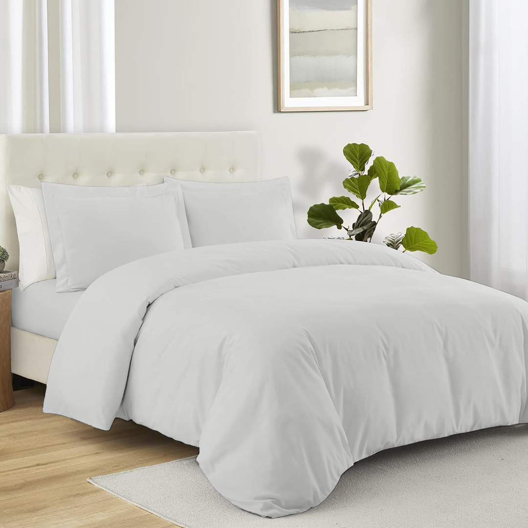 Light Grey Duvet Cover Set with Fitted Sheet  Solid Comfy Sateen