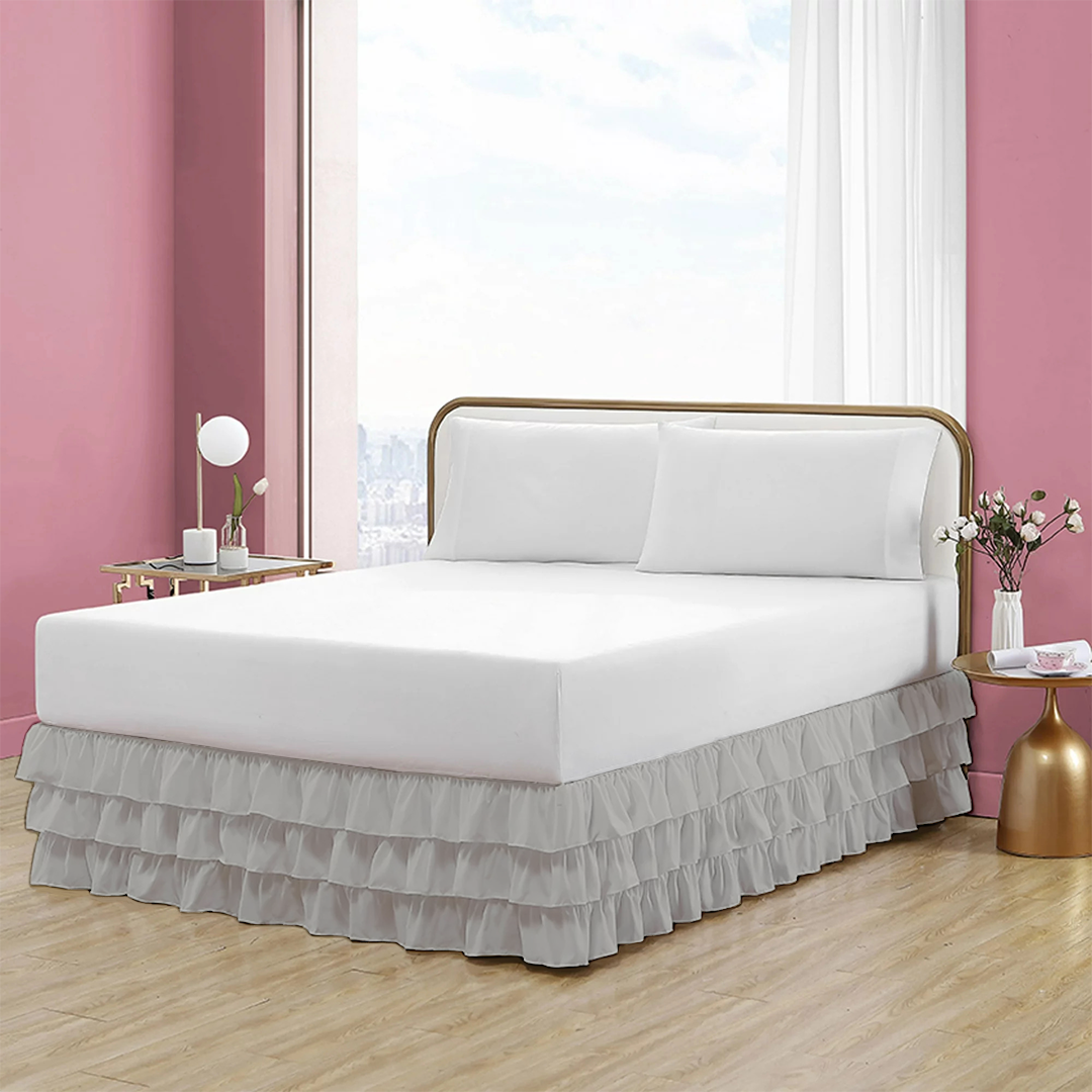 Light Grey Multi Ruffle Bed Skirt Bliss Solid