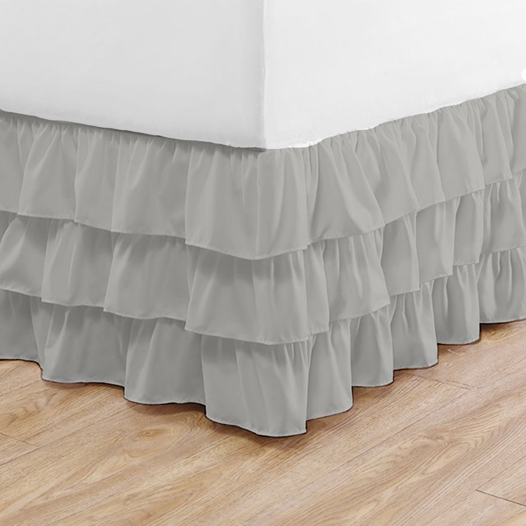 Light Grey Multi Ruffle Bed Skirt Bliss Solid