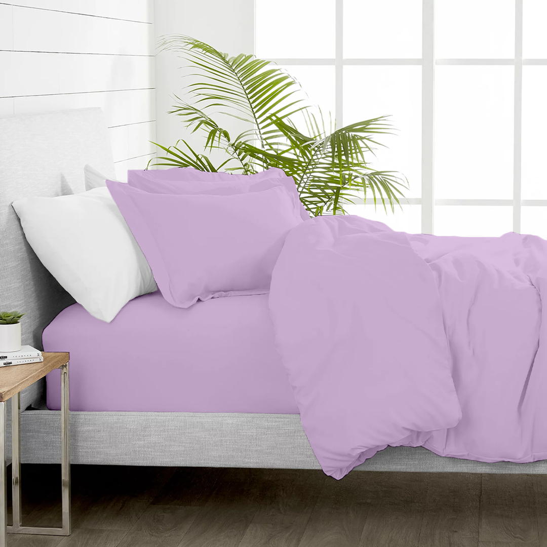 Lilac Duvet Cover Set with Fitted Sheet Comfy Sateen