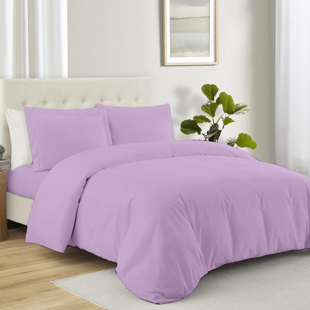 Lilac Duvet Cover Set with Fitted Sheet Comfy Sateen