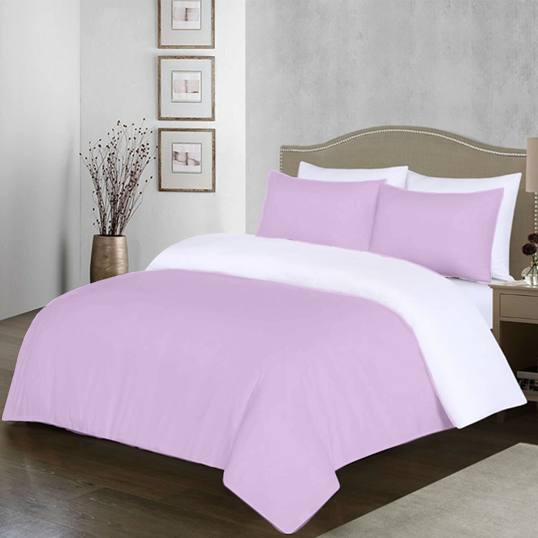 Lilac and White Reversible Duvet Set Solid Comfy Sateen