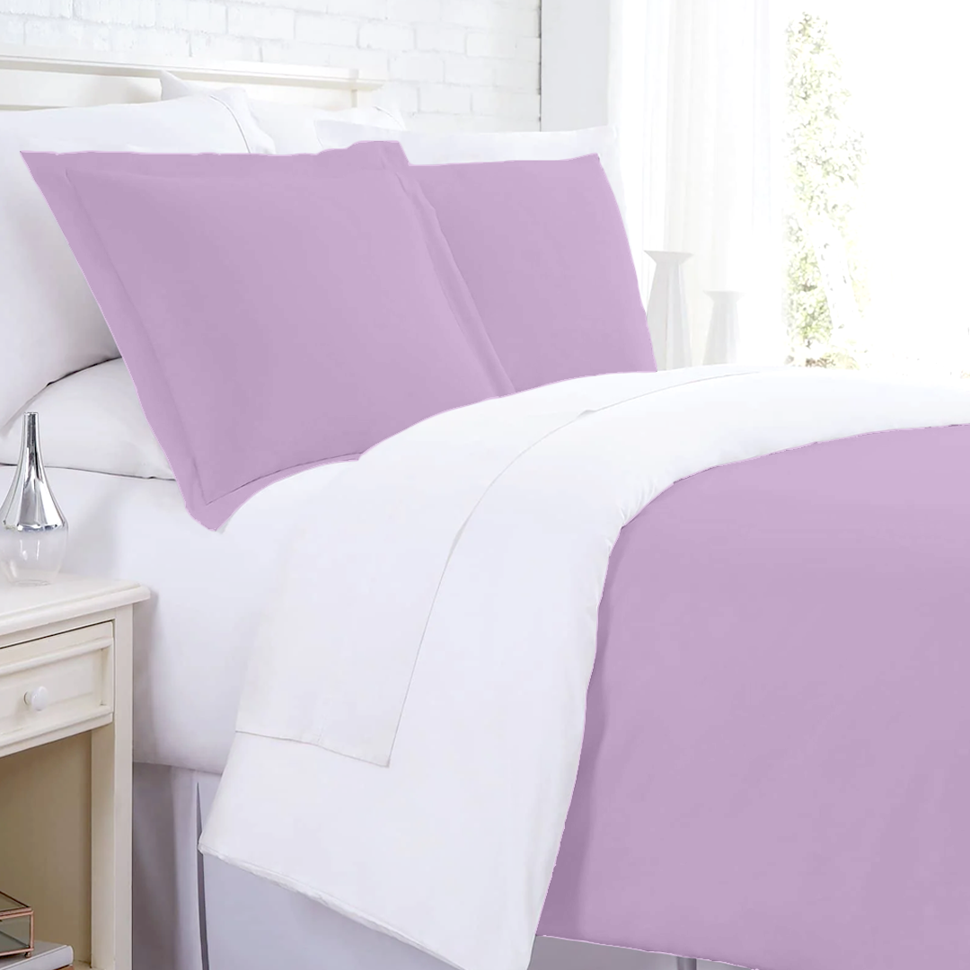 Lilac and White Reversible Duvet Set Solid Comfy Sateen