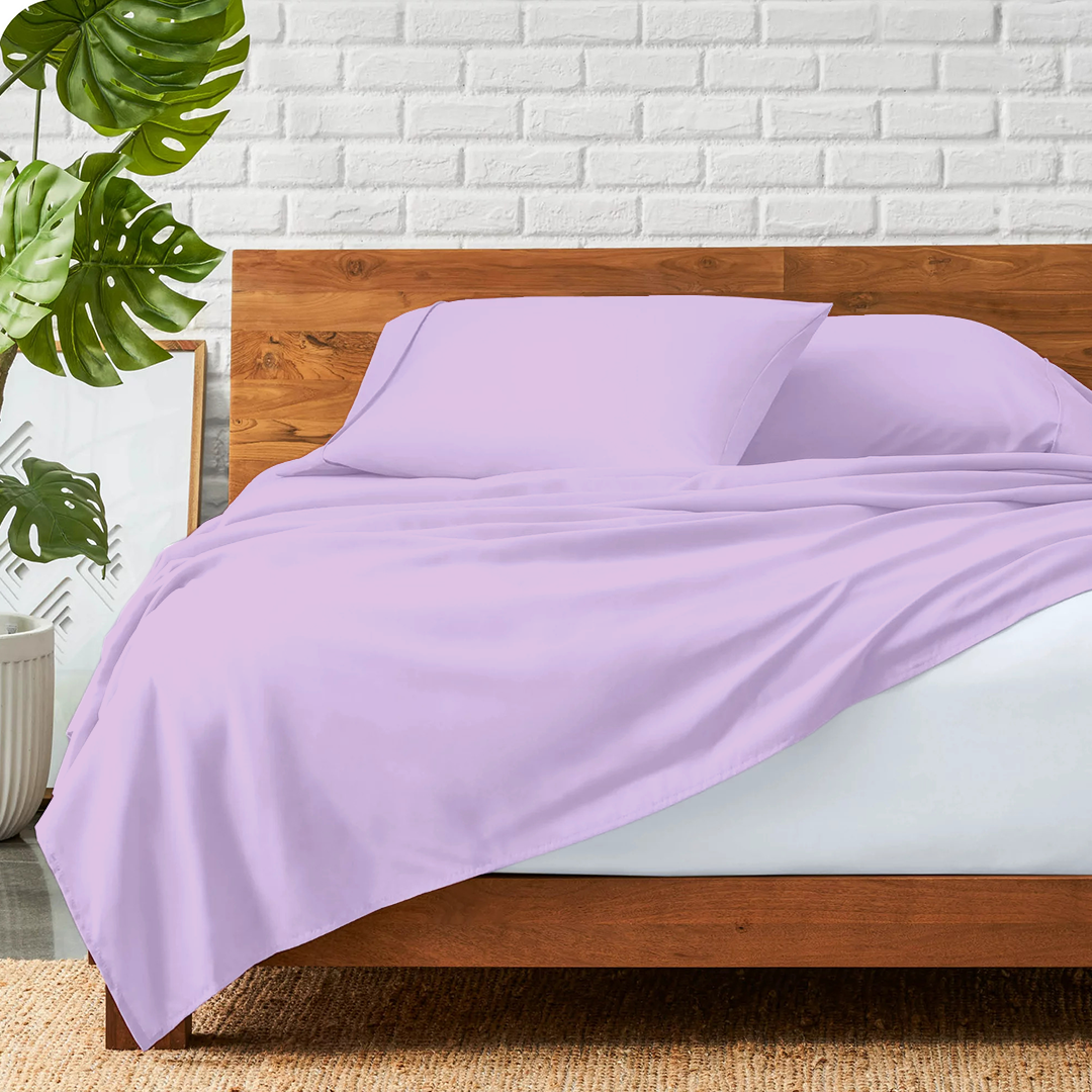 Lilac Flat Sheet with Pillowcase Comfy Solid Sateen