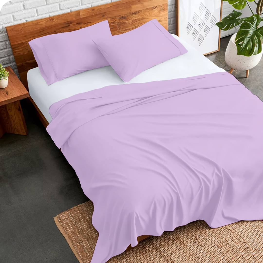 Lilac Flat Sheet with Pillowcase Comfy Solid Sateen