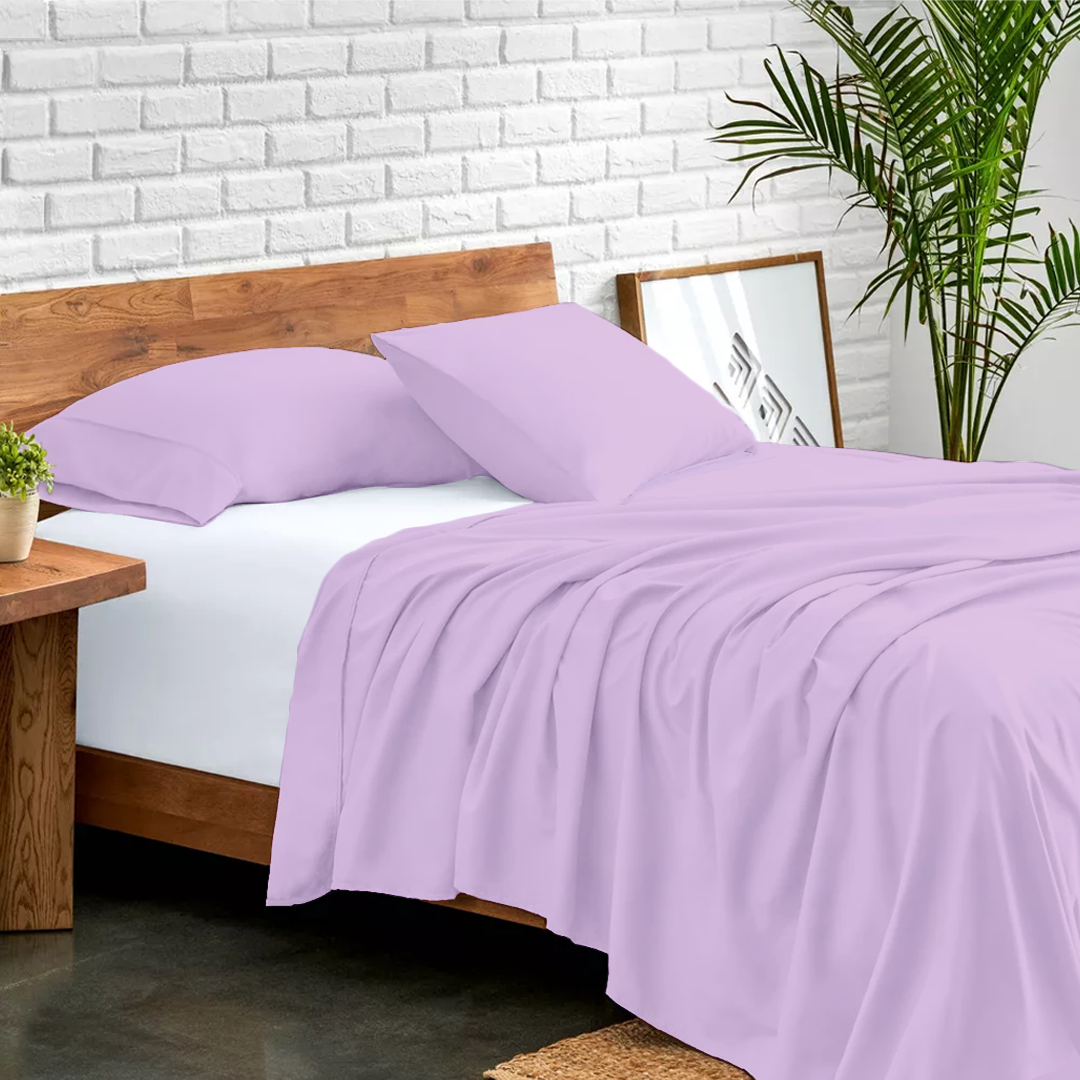 Lilac Flat Sheet with Pillowcase Comfy Solid Sateen