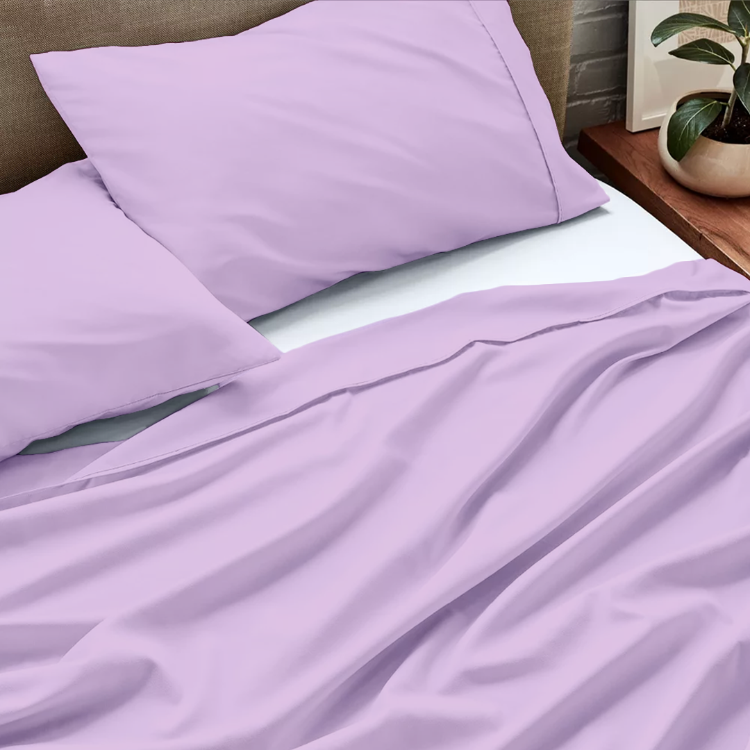 Lilac Flat Sheet with Pillowcase Comfy Solid Sateen