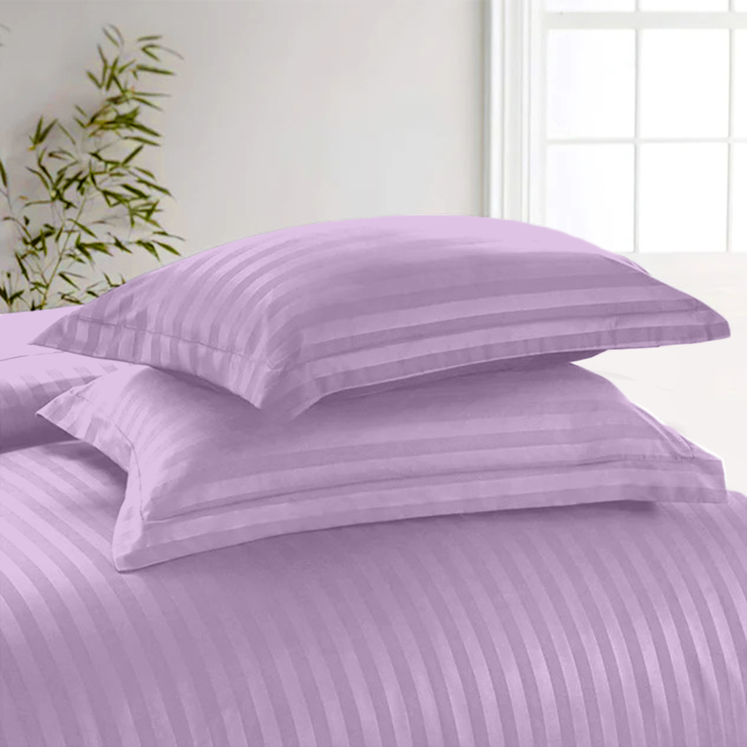 Lilac Stripe Duvet Cover Set with Fitted Sheet Sateen Comfy