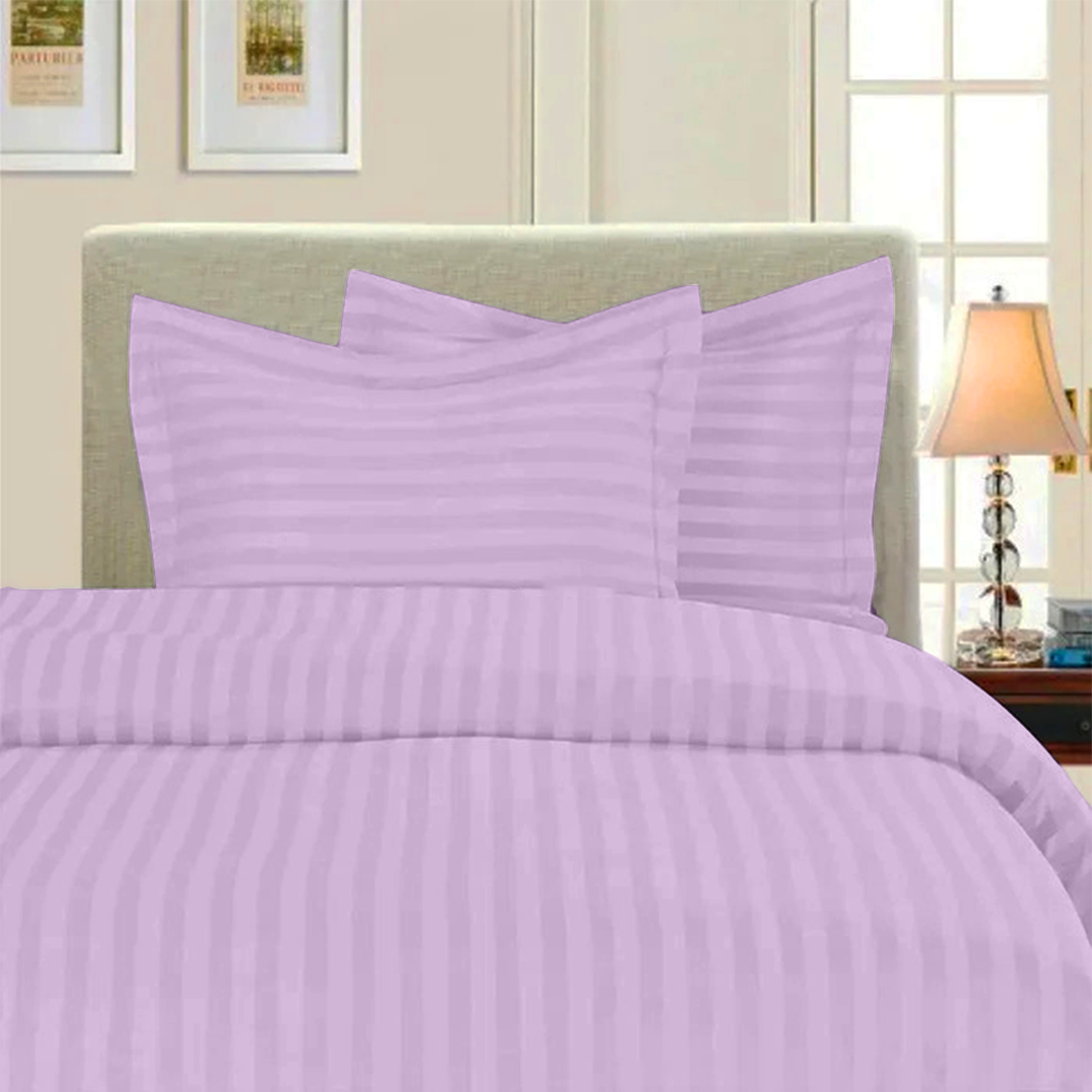 Lilac Stripe Duvet Cover Set with Fitted Sheet Sateen Comfy