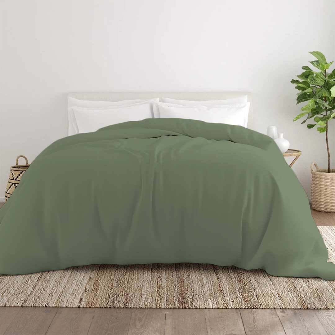 Moss Green Duvet Cover Solid Comfy Sateen