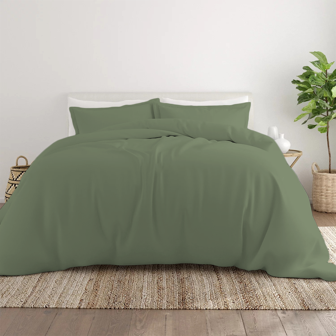 Moss Duvet Cover Set Solid Comfy Sateen