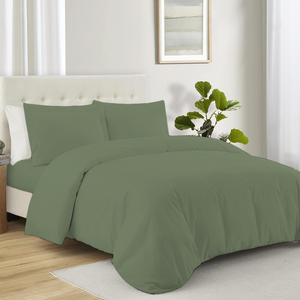 Solid Moss Green Duvet Cover Set with Fitted Sheet Comfy