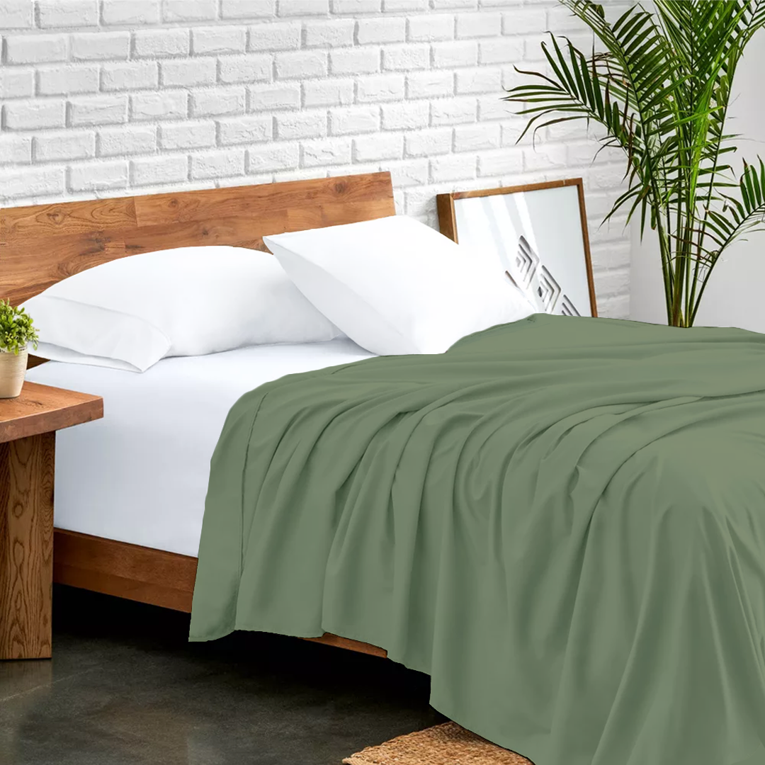 Moss Flat Sheet Solid Comfy Sateen