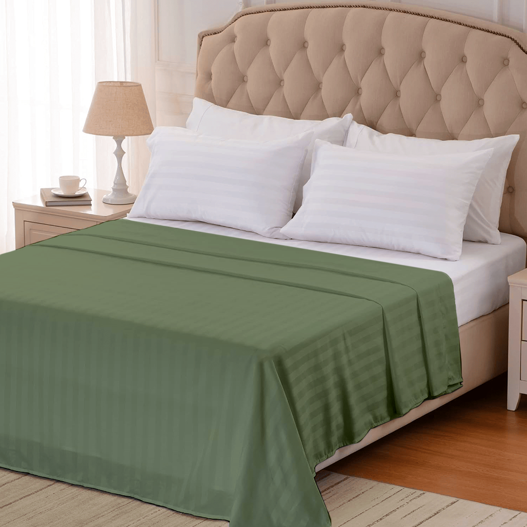 Moss Green Stripe Flat Sheet Comfy Sateen