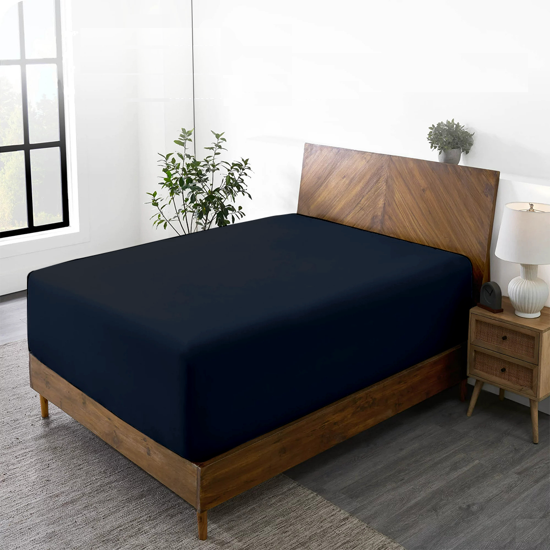 Navy Blue Fitted Sheet Solid Sateen Comfy