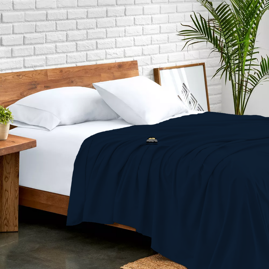 Navy Blue Flat Sheet - AanyaLinen