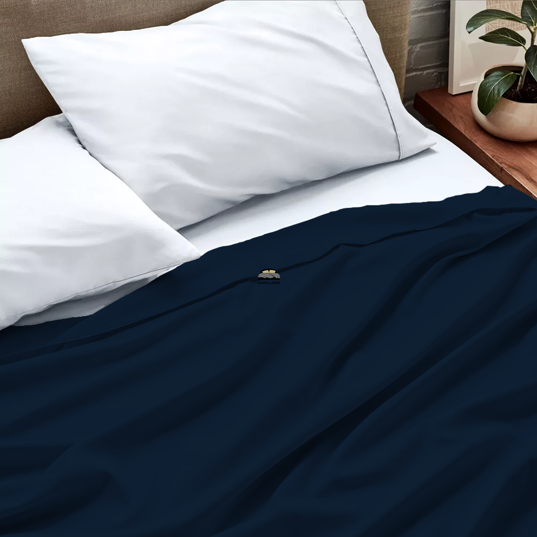 Navy Blue Flat Sheet - AanyaLinen