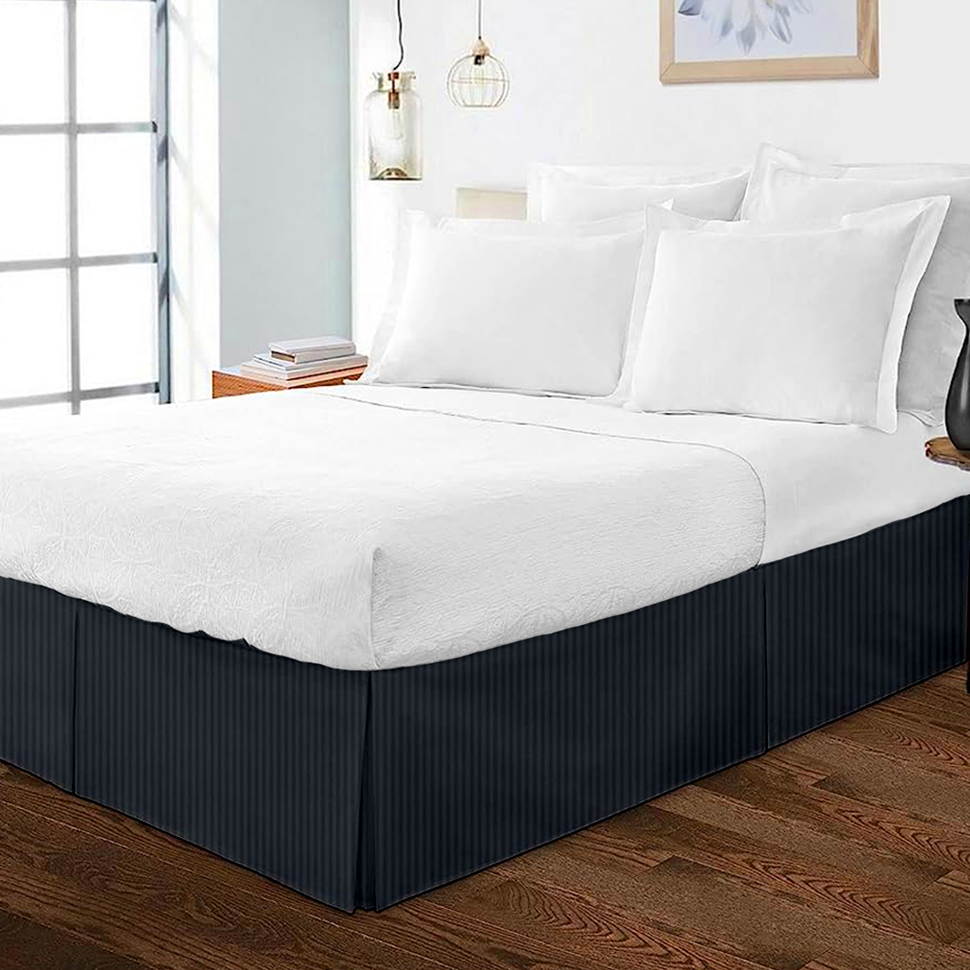 Navy Blue Striped Bed Skirt (Comfy - 300TC)