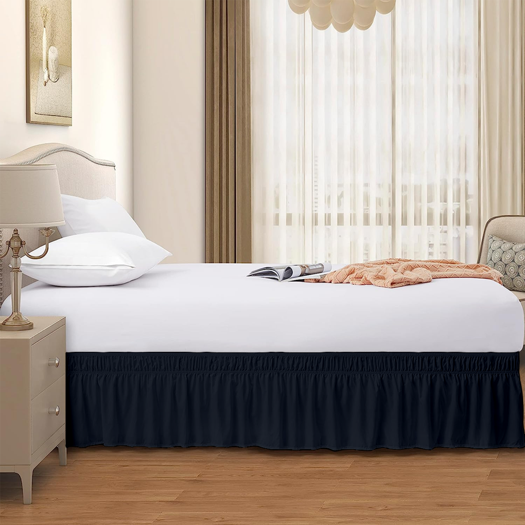 Navy Blue Wrap Around Bed Skirt Solid Bliss Sateen