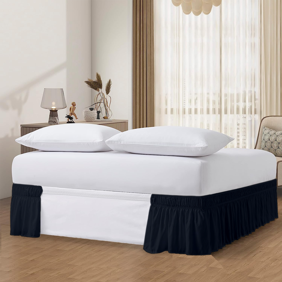 Navy Blue Wrap Around Bed Skirt Solid Bliss Sateen