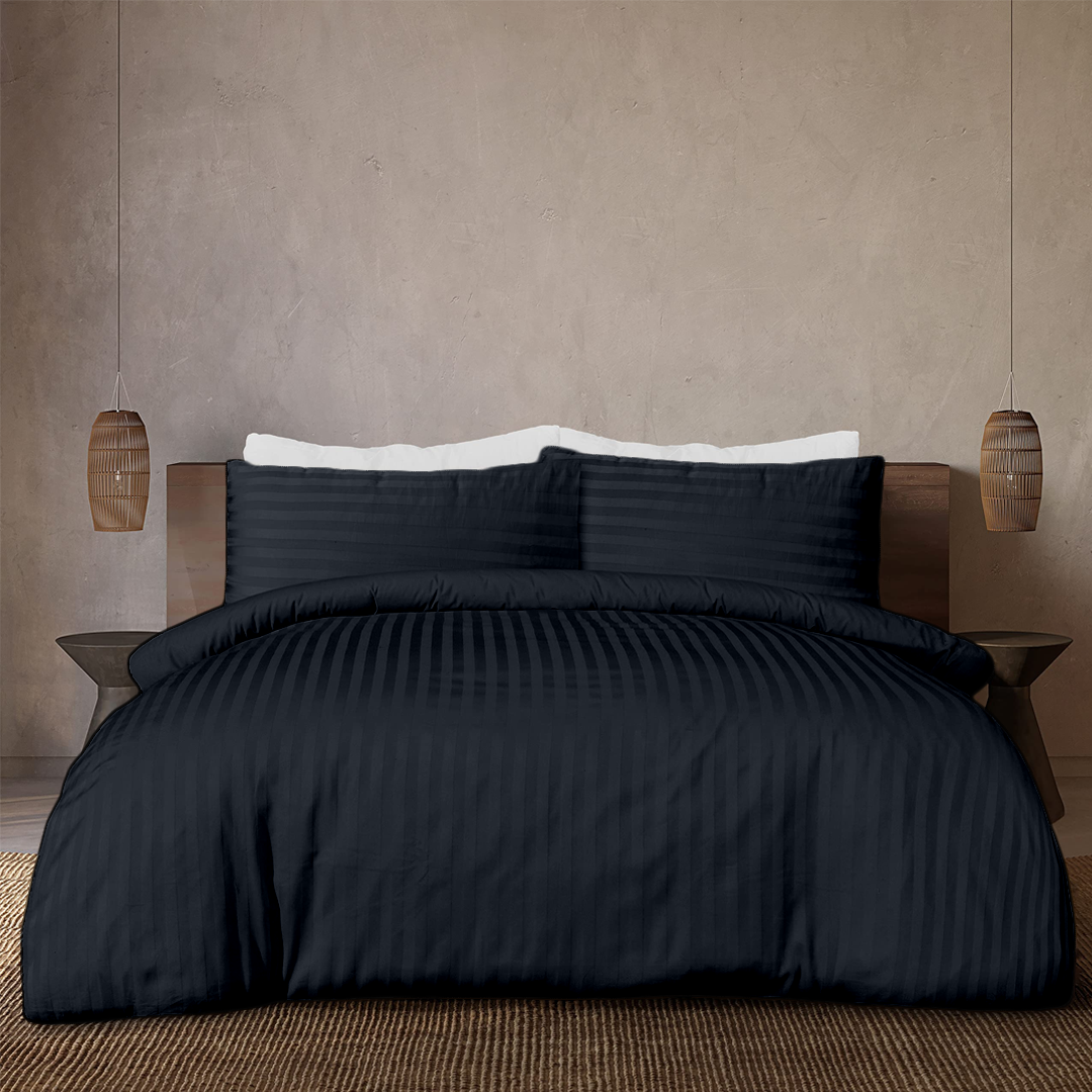 Navy Blue Stripe Duvet Cover Set Comfy Sateen