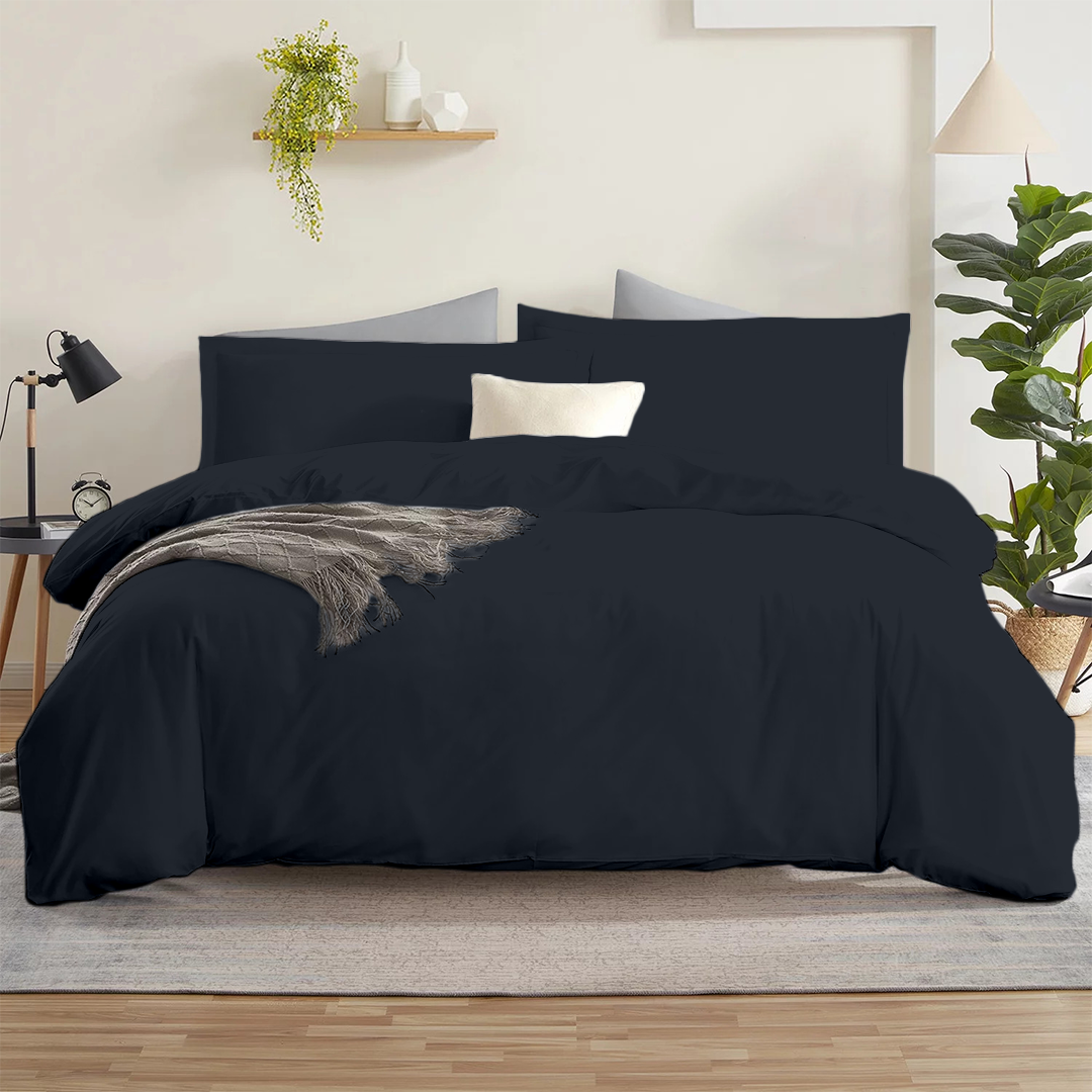 Navy Blue Duvet Cover set Bliss Solid Sateen