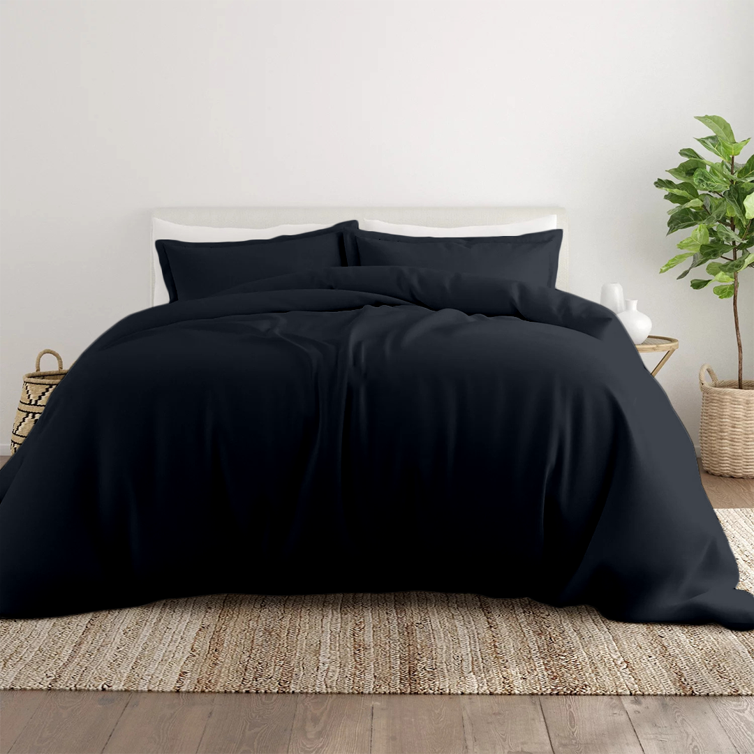 Navy Blue Duvet Cover Set Comfy Solid Sateen