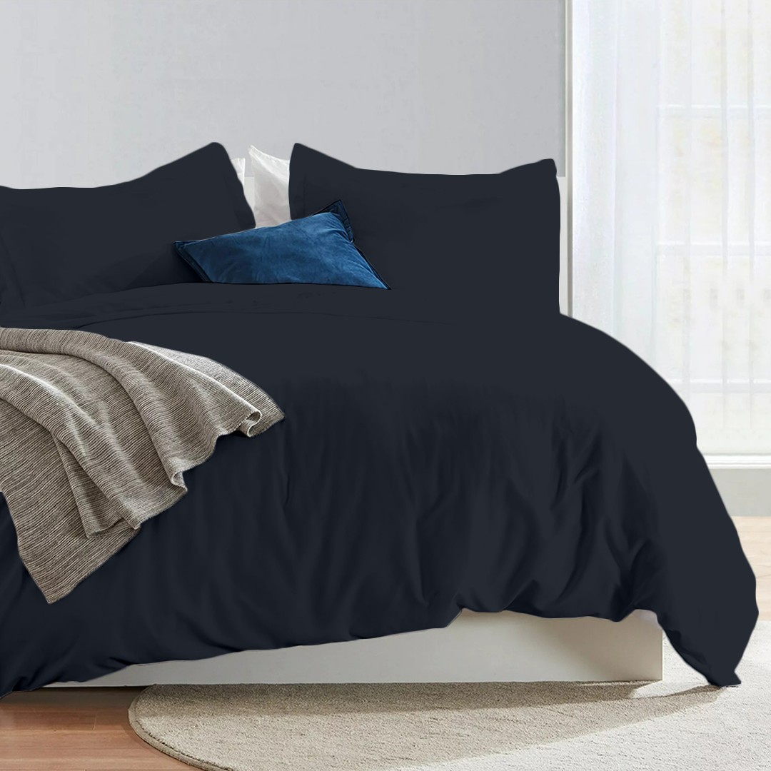 Navy Blue Duvet Cover set Bliss Solid Sateen