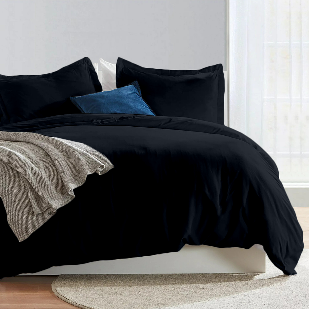 Navy Blue Duvet Cover Set Comfy Solid Sateen