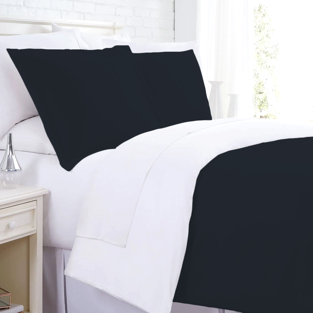 Navy Blue and White Reversible Duvet Set Solid Sateen