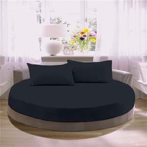 Navy Blue Round Fitted Sheet with Pillowcase Bliss Solid Sateen