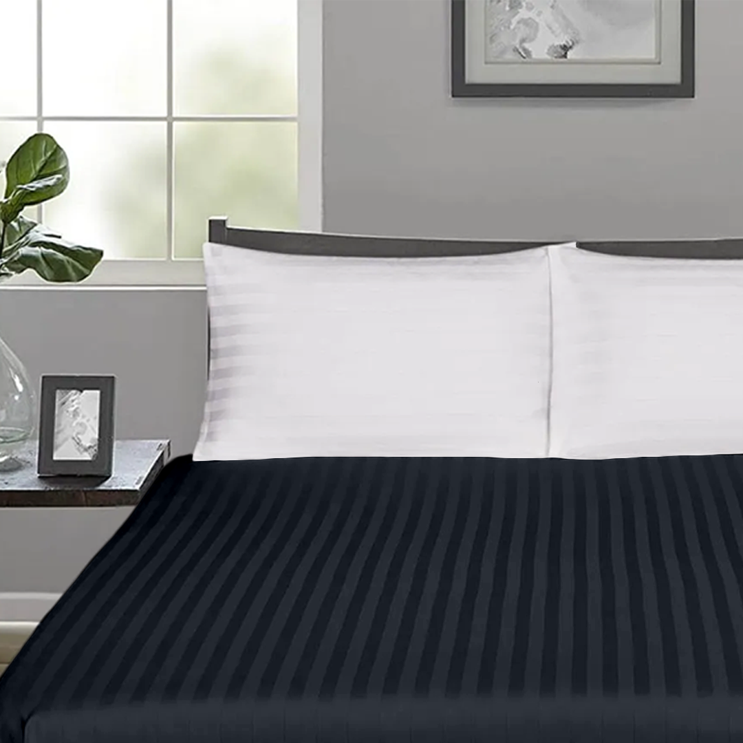 Navy Blue Stripe Fitted Sheet Comfy Sateen