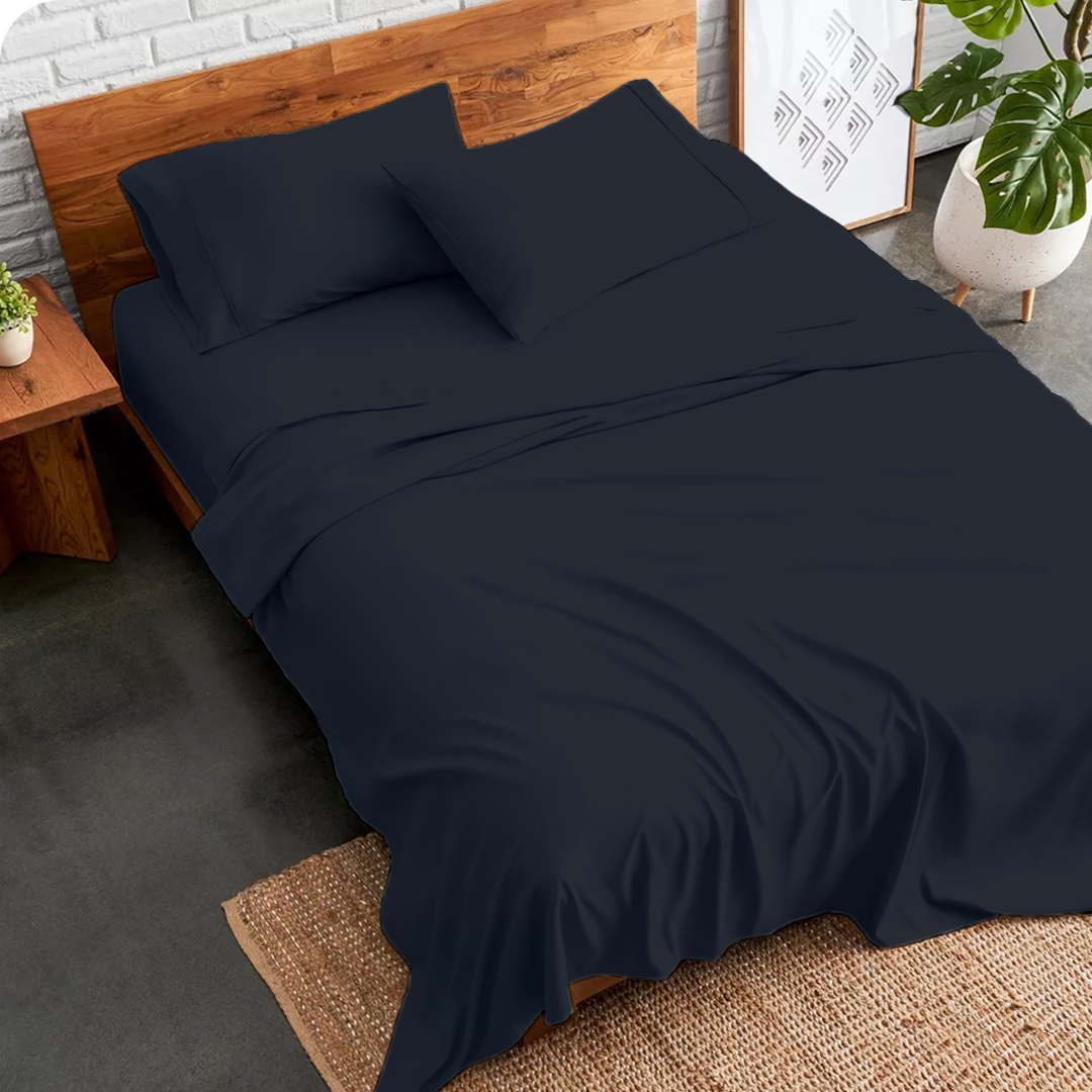 Navy Blue Sheet Set Bliss Solid Sateen