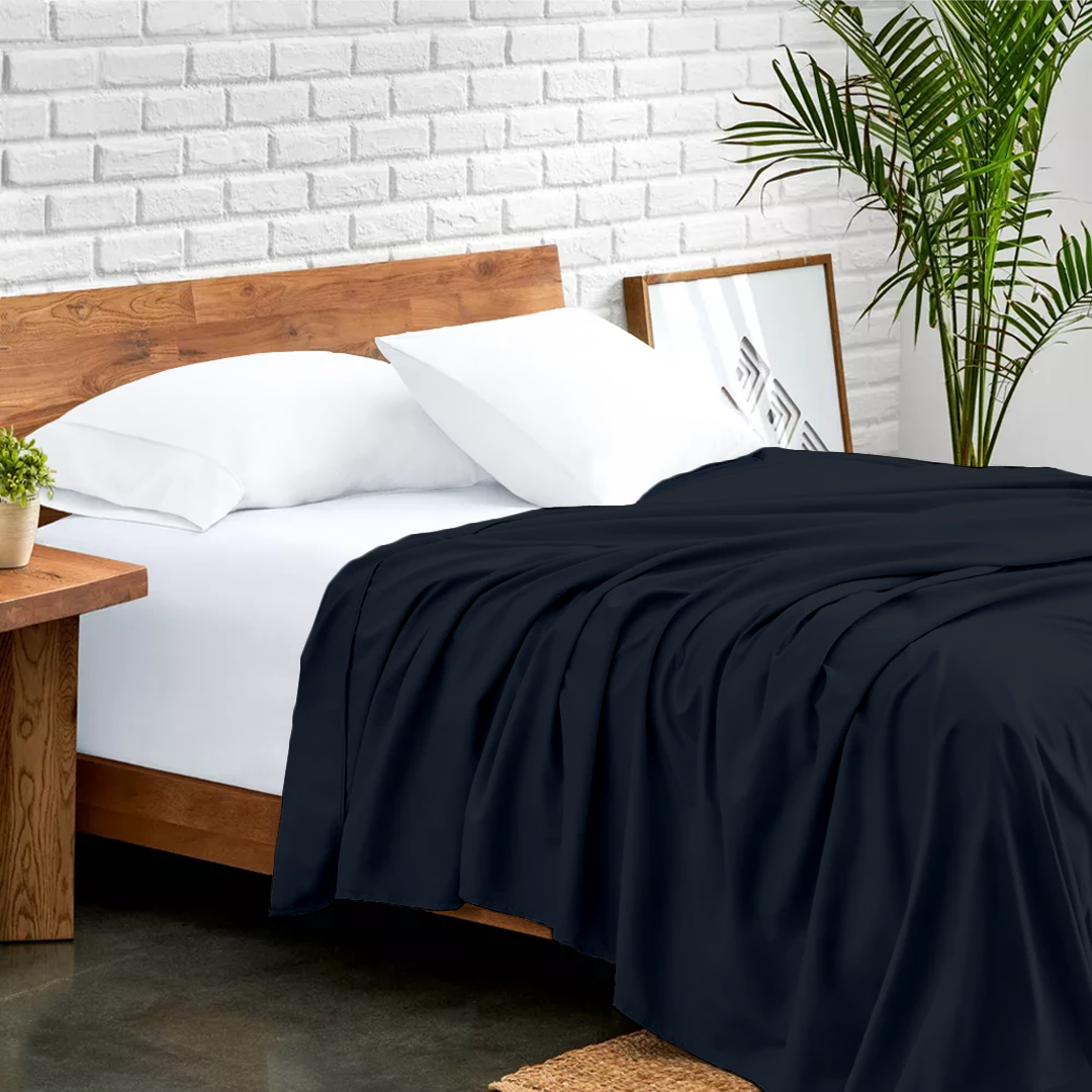 Navy Blue Flat Sheet Solid (Comfy 300TC)