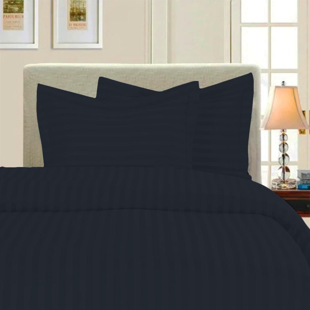 Navy Blue Stripe Duvet Cover Set with Fitted Sheet Sateen Comfy