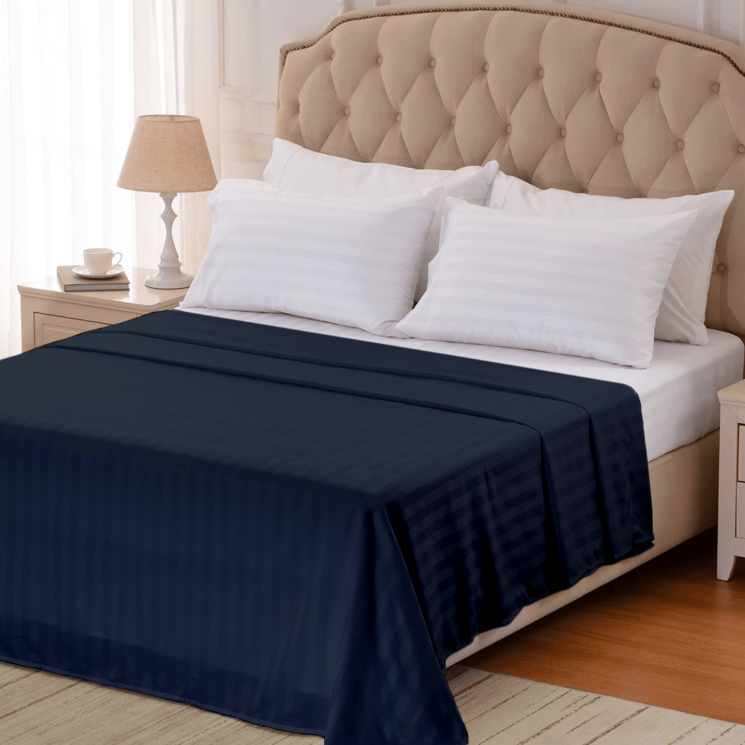 Navy Blue Stripe Flat Sheet Comfy Sateen