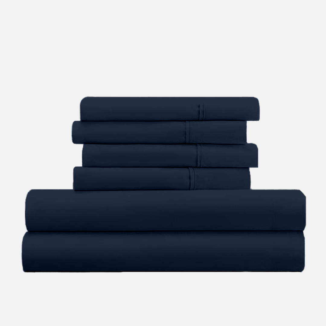 Navy Blue Sheet Set with Extra Pillowcase Solid Bliss Sateen