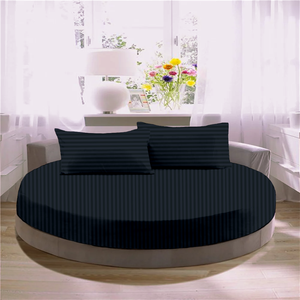 Navy Blue Round Stripe Sheet Set Comfy Sateen