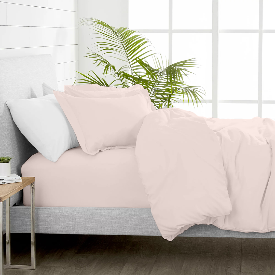 Peach Duvet Cover Set with Fitted Sheet Comfy Sateen