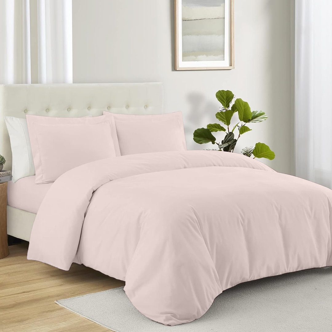 Peach Duvet Cover Set with Fitted Sheet Comfy Sateen